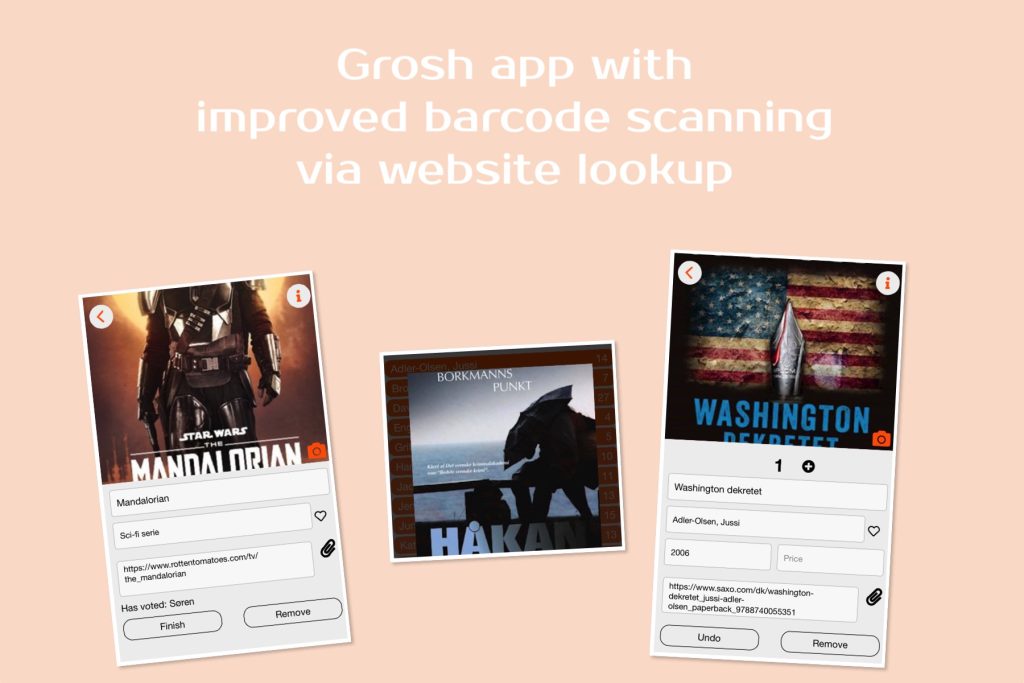 Grosh app with improved barcode scanning via website lookup